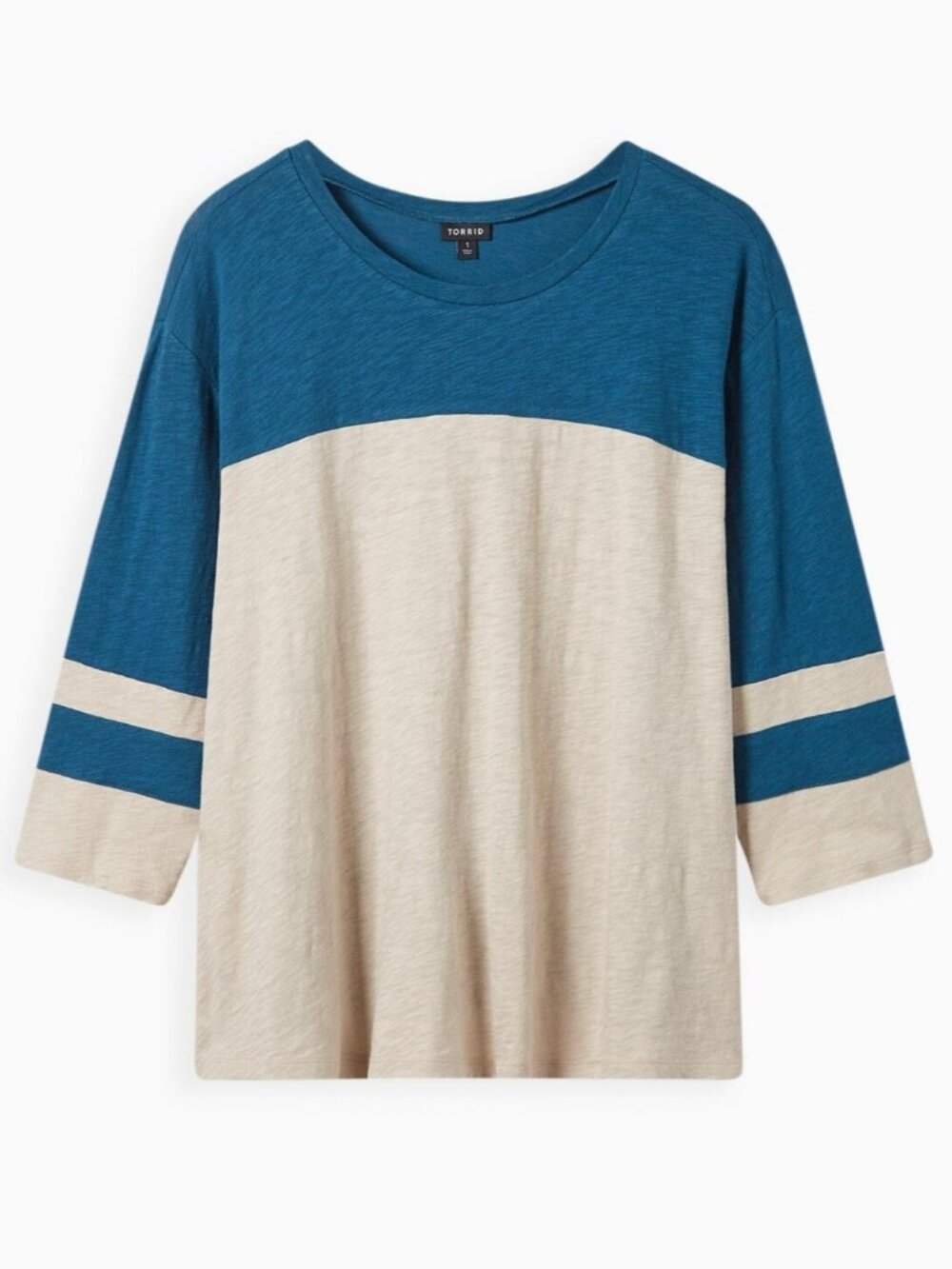 Like New Torrid Cotton Jersey Lace Back Color block Varsity Tee Teal & Grey 2x